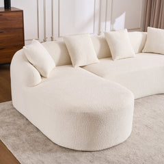 Boneless L-Shape Sectional Sofa with Curved Chaise,White Modular Chenille Compression Couch,30D High-Density Foam,Minimalist Modular Couches Sleeper for Living Room Bedroom Apartment Lounge.