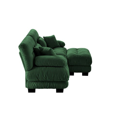 Cloud Couch Sectional Sofa for Living Room, Chenille 2 Seater Sofa with 2 Lumbar pillows and 2 throw pillows , Upholstered Wide Arm Sofa with Convertible Ottoman,Chenille Green