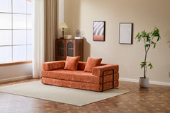 Floor Couch,Compression Sofa,Convertible Floor Sofa Bed-with Pillow Back Support Armrest,Comfy Futon Couch Lounge Sleeper Bed,chenille fabric,for Living Room Bedroom (orange)