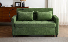 Convertible Loveseat Sofa Bed with Adjustable Backrest, USB Ports, Phone Holder, Side Pockets, Green Chenille, 56.9'