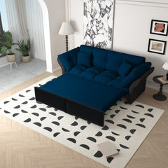 74.8' Queen Pull Out Sofa Bed, 3-in-1 Convertible Sleeper Tufted Sofa with 2 Soft Pillows,Multi-Functional Velvet Loveseat Bed,Blue(Old Sku:W1885S00083/W1885S00130)