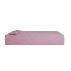 Modern Floor Sofa with 2 Pillows,Convertible Teddy Fabric Foam Filled Sleeper Sofa Bed,15 ' Full Size Folding Mattress for Living Room,Guest Bed,Playroom,No Assembly Required,Pink