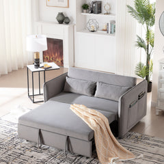 3 in 1 Convertible Sleeper Futon Sofa Bed, 55' Velvet Small Loveseat Lounge Couches with 2 Pillows, Reclining Backrest,Side Pockets for Living Room, Pull-Out Couch
