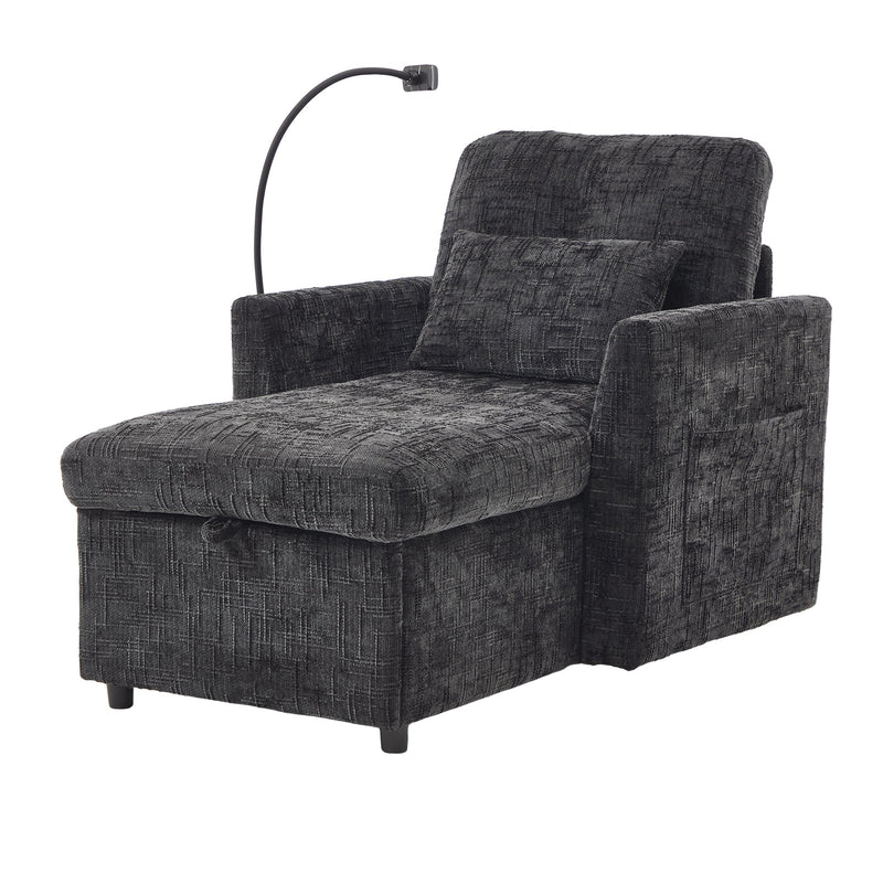 Multifunctional Lazy Person Sofa Recliner with Storage Backrest and Cell Phone Bracket in Chenille for Living Room or Bedroom