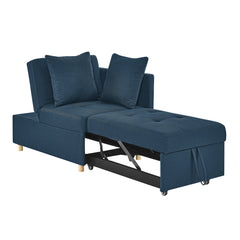 Convertible Sleeper Sofa Chair Adjustable Backrest Recliner with Pullout Sofa Bed with Wheels, Modern Linen Fabric for Living Room for Tight Spaces, Blue
