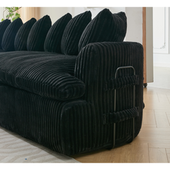 [NEW ARRIVED] [VIDEO PROVIDED]   127''  Large Sectional Sofa ,Elegant Curved Design ,High-Resilience Foam ,Ten Back Cushions,L-Shape Left Sofa,No Assembly  Required , (Black
-Soft Corduroy Fabric)