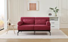 Modern Loveseat Sofa 59' Sofa Couch 2-Seater with USB Ports, Unique Cylindrical Armrests, Red Chenille