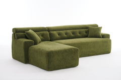105' Modula Compression Sponge L-Shaped, Chesterfield-Inspired Design, No-Assembly Chenille Couch, 30D High-Density for Living Room, Bedroom, Apartment.Green.
