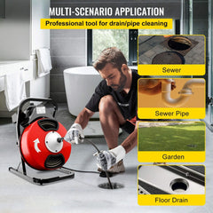 [50FT x 1/2"] Electric Drain Sewer Cleaning Snake Clog Auger Machine (SAK02907)