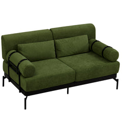Modern Loveseat Sofa 2-Seater with USB Ports, Cylindrical Armrests, Green Chenille, 59 Inch