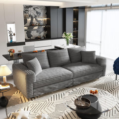 82.7 ' Plush Corduroy 3-Seat Sofa, Modern Comfy Upholstered Sofa Cloud Couch, Deep Seat Couches with Soft Pillows and 2 Ottomans, Convertible Sofa Lounge Chair, for Living Room,Apartment,Office,Grey
