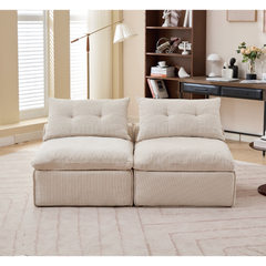 [NEW ARRIVED] [VIDEO PROVIDED]Modular Sofa,No Armrests,At will DIY,Soft Chenille Fabric,Neck Pillow-Back Lounge Sofa Chair,Reading Nook, or Apartment Living, Lumbar Pillow,2 Seats,Upholstered,Beige