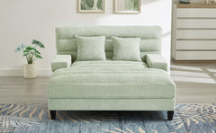 Modern Chaise Lounge Sofa Bed with Adjustable Backrest and LED Light Strip, Green Chenille Upholstered, 57.1 Inches