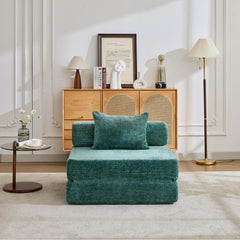 Compression Sofa,Convertible Floor Sofa Bed with Fixed-Shape Frame,Single Seater Boneless Modular Sectional Sofa,No Assembly Required,Chenille fabric,for Living Room Bedroom,Dark Green