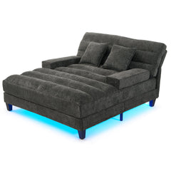 Modern Chaise Lounge Sofa 57.1' Sofa Bed with Adjustable Backrest and LED Light Strip, Grey Chenille Upholstered