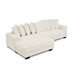 Corduroy Tufted Upholstered Sleeper Sectional Sofa, L-Shaped Modular Convertible Sofa , Can freely change the position of the footrests-Beige(Assembly is required)