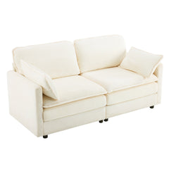 69' PLUSH CLOUD LOVESEAT: Modular 2-Seater Sectional Sofa with 22' Beige Chenille Cushions + 2 Throw Pillows - Compact Size for Apartment, Living Room, Bedroom (Beige)