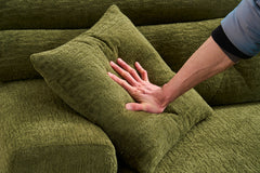 105' Modula Compression Sponge L-Shaped, Chesterfield-Inspired Design, No-Assembly Chenille Couch, 30D High-Density for Living Room, Bedroom, Apartment.Green.