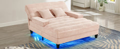 Modern Chaise Lounge Sofa 57.1' Sofa Bed with Adjustable Backrest and LED Light Strip, Pink Chenille Upholstered