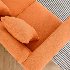 81 Inch Oversized 3 Seater Sectional Sofa, Living Room Comfort Fabric Sectional Sofa-Deep Seating Sectional Sofa, Soft Sitting with 3 Pillows for Living Room,Bedroom,Office.,Orange teddy(W834S00034)