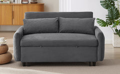 Modern Convertible Pull-out Sofa Bed with USB Ports, Dark Grey Corduroy, 57.48'