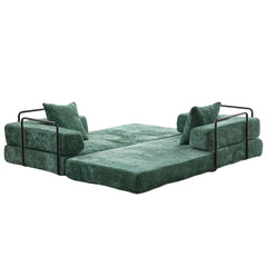 Floor Couch,Compression Sofa,Convertible Floor Sofa Bed-with Pillow Back Support Armrest,Comfy Futon Couch Lounge Sleeper Bed,Chenille fabric,for Living Room Bedroom (dark green)