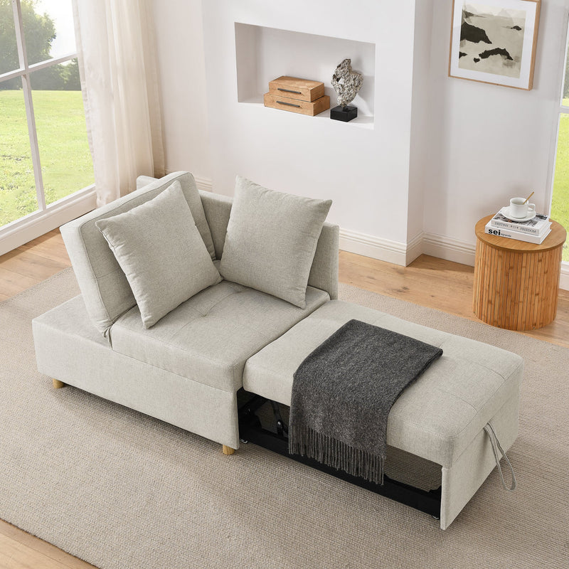 Convertible Sleeper Sofa Chair Adjustable Backrest Recliner with Pullout Sofa Bed with Wheels, Modern Linen Fabric for Living Room for Tight Spaces, Beige
