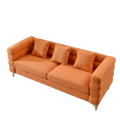 81 Inch Oversized 3 Seater Sectional Sofa, Living Room Comfort Fabric Sectional Sofa-Deep Seating Sectional Sofa, Soft Sitting with 3 Pillows for Living Room,Bedroom,Office.,Orange teddy(W834S00034)