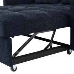 Modern Loveseat Sofa Pull-out Bed with Adjustable Backrest, USB Ports, Lumbar Pillows, Blue Chenille, 52.8'