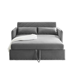 MH' Sleeper Sofa Bed w/USB Port, 3-in-1 adjustable sleeper with pull-out bed, 2 lumbar pillows and side pocket, soft velvet convertible sleeper sofa bed, suitable for living room bedroom