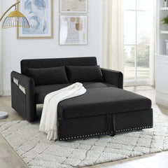 MH' Sleeper Sofa Bed w/USB Port, 3-in-1 adjustable sleeper with pull-out bed, 2 lumbar pillows and side pocket, soft velvet convertible sleeper sofa bed, suitable for living room bedroom