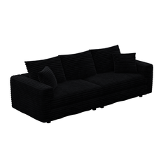82.7 ' Plush Corduroy 3-Seat Sofa,Modern Comfy Upholstered Sofa Cloud Couch,Deep Seat Couches with Soft Pillows,Convertible Deep Seat Sofa Lounge Chair for Living Room Bedroom,Apartment,Office,Black