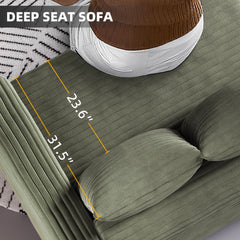82.7 ' Plush Corduroy 3-Seat Sofa,Modern Comfy Upholstered Sofa Cloud Couch,Deep Seat Couches with Soft Pillows,Convertible Deep Seat Sofa Lounge Chair for Living Room Bedroom,Apartment,Office,Green