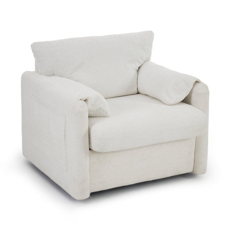Swivel-Modern Swivel Accent Chair Single Seater - 360° Rotating Lounge Chair with Chenille Fabric & High-Resilience Cushion, Ergonomic Reading Sofa Chair for Living Room,Bedroom,Office-Ivory White