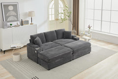 [VIDEO/New]Combination Modular Convertible Sectional Sofa Bed Set,Armrest storage, Stainless steel cup holder, USB, Upholstered Sofa, Deep Seat, Living Room, Loft, Apartment, Office, 2 Colors