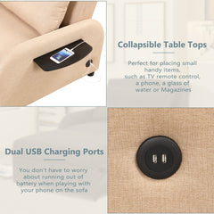 Versatile Pull Out Sofa Sleeper 3 in 1 with Wing Table & USB Charge, Beige Linen, Compact Design