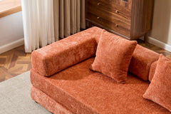 Floor Couch,Compression Sofa,Convertible Floor Sofa Bed-with Pillow Back Support Armrest,Comfy Futon Couch Lounge Sleeper Bed,chenille fabric,for Living Room Bedroom (orange)