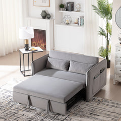 3 in 1 Convertible Sleeper Futon Sofa Bed, 55' Velvet Small Loveseat Lounge Couches with 2 Pillows, Reclining Backrest,Side Pockets for Living Room, Pull-Out Couch
