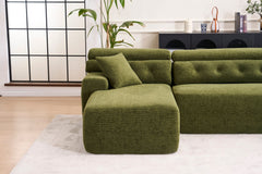 105' Modula Compression Sponge L-Shaped, Chesterfield-Inspired Design, No-Assembly Chenille Couch, 30D High-Density for Living Room, Bedroom, Apartment.Green.