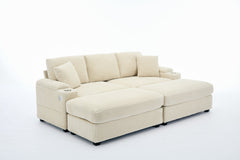 [VIDEO/New]Combination Modular Convertible Sectional Sofa Bed Set,Armrest storage, Stainless steel cup holder, USB, Upholstered Sofa, Deep Seat, Living Room, Loft, Apartment, Office, 2 Colors