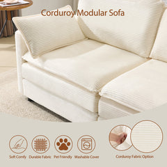 69' PLUSH CLOUD LOVESEAT: Modular 2-Seater Sectional Sofa with 22' Beige Chenille Cushions + 2 Throw Pillows - Compact Size for Apartment, Living Room, Bedroom (Beige)