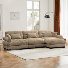 Super Comfort Oversized Modular Velvet Sectional Sofa with Movable Ottoman, Camel, Convertible L Shaped Couch for Living Room