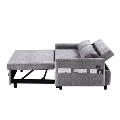 Contemporary Grey Pull Out Sleep Sofa Bed Loveseat with Adjustable Backrest, Storage Pockets, USB Ports and 2 Soft Pillows