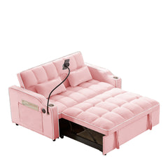1 versatile foldable sofa bed in 3 lengths, modern sofa sofa sofa velvet pull-out bed, adjustable back and with USB port and ashtray and swivel phone stand (pink)