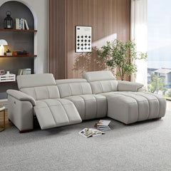 Wall-Hugger Reclining Sofa Modern Electric Control Genuine Leather L Shaped Couch,Lounge Seat Theater Seating Furniture with USB Port, Sofa with Headrest & Footrest for Living Room,Apartment,Office