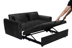 65 '3-in-1 foldable large size sofa bed, modern velvet double sofa, sofa bed with adjustable back, storage bag and pillow, suitable for living room, bedroom (biack)