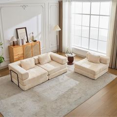 Compression Sofa,Convertible Floor Sofa Bed with Fixed-Shape Frame, Boneless Modular Sectional Sofa,No Assembly Required,Chenille fabric,for Living Room Bedroom,Beige