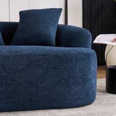 LY-025S Curved Loveseat Blue Full Compression Sponge Sofa, 30D Chenille No-Assembly Compact Sofa for Small Spaces & Apartments, 65'L, 300 lbs, 3 Pillows