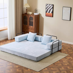 Floor Couch,Compression Sofa,Convertible Floor Sofa Bed-with Pillow Back Support Armrest,Comfy Futon Couch Lounge Sleeper Bed,Chenille fabric,for Living Room Bedroom (LIGHT-BLUE)