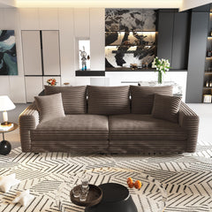 82.7 ' Plush Corduroy 3-Seat Sofa, Modern Comfy Upholstered Sofa Cloud Couch, Deep Seat Couches with Soft Pillows and 1 Ottomans, Convertible Sofa Lounge Chair, for Living Room,Apartment,Office,Camel